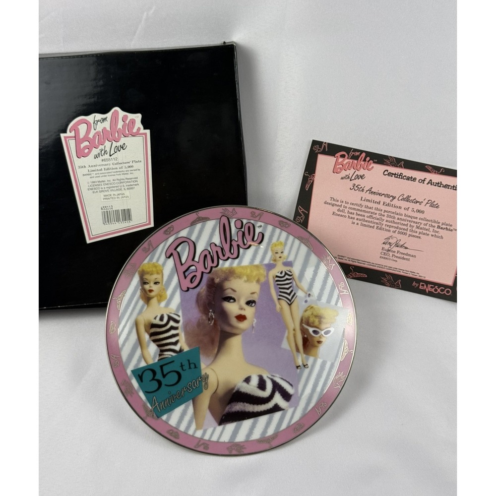 Vintage Barbie 35th Anniversary Collector Plate Enesco 1993 Japan COA 655112